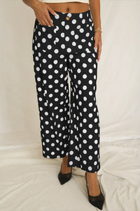 Black Polka Dot Print Patched Pocket Loose Pants