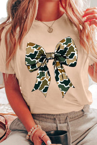 Women's Camouflage Bow Graphic Tee in Sand Khaki