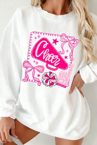Women's Stylish White 3D Ribbed Coquette Sweatshirt - Comfortable Game Day Top for Cheer Enthusiasts