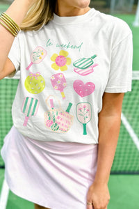 Women's Stylish White Graphic Tee for Le Weekend Pickleball - Comfortable Fit for Active Women