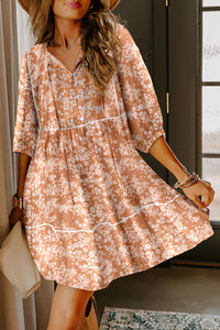 Women's Stylish Yellow Floral Swing Dress with Contrast Trim, Button Tie Neck - Perfect Summer Outfit for Any Occasion