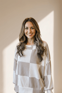 Women's Taupe Checkered Waffle Knit Long Sleeve Blouse