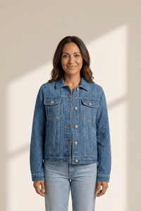 Women's Textured Basketweave Denim Jacket with Flap Pockets