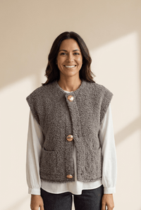 Women's Textured Bouclé Vest with Oversized Gold Buttons