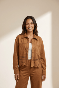 Women's Thai Curry Faux Suede Cut-Out Jacket with Laser-Cut Hem
