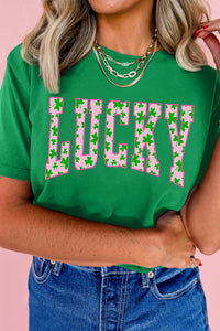 Women's LUCKY Clover Graphic T-Shirt in Emerald Green