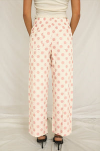 White Polka Dot Print Patched Pocket Loose Pants