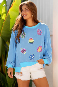 Women's Twisted Rib Color Block Sequin Top with Exposed Seams – Chic Style for Easter Celebrations and Spring Events