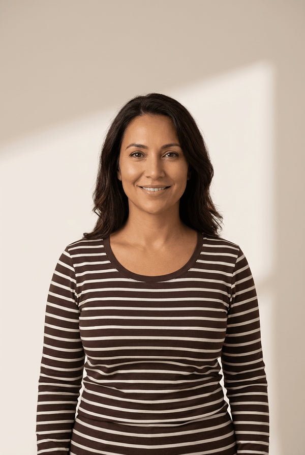 Women's Varsity Stripe Long Sleeve Cotton-Elastane Tee in Espresso