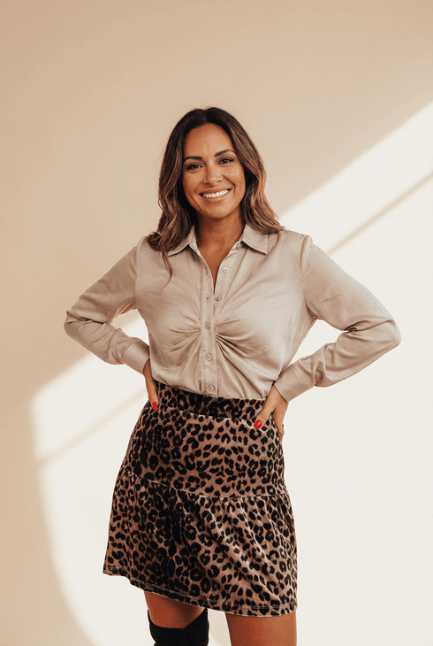 Women's Velvet Leopard Print Tiered Mini Skirt with Elastic Waist