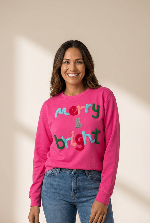 Women's Vibrant Rose Merry and Bright Chenille Graphic Sweatshirt with practical styling and dependable silhouette control.