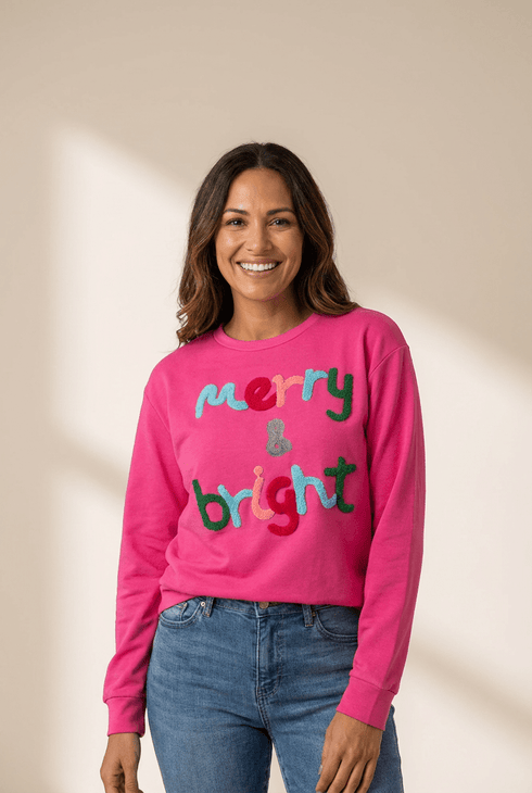 Women's Vibrant Rose Merry and Bright Chenille Graphic Sweatshirt with practical styling and dependable silhouette control.