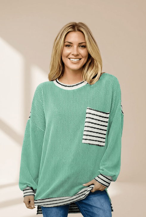 Women's Vibrant Women's Long Sleeve Patchwork Top - Stylish, Comfortable Fit for Casual Everyday Wear