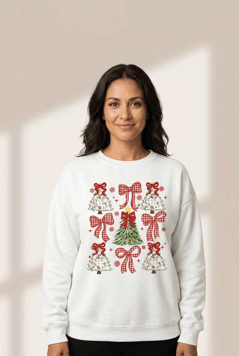 Women's Vintage Ribbon Tree Graphic Sweatshirt in Winter White