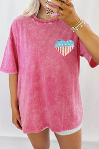 Women's Vintage Rose Red Patriotic Heart Graphic Tee - Soft Cotton Casual Top for Summer Outings and Everyday Style