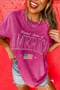 Women's Vintage Style Rose Red 1776 Graphic Tee - Relaxed Fit, Mineral Wash Cotton for Effortless Everyday Style