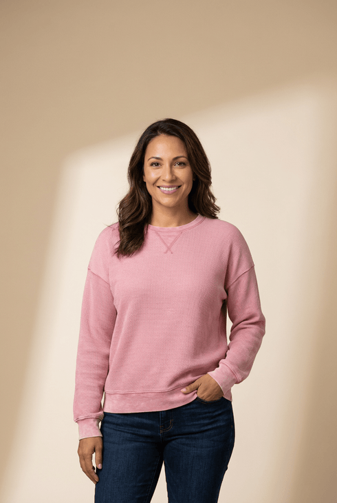 Women's Waffle Bow Mineral Wash Sweatshirt in Cotton Blend