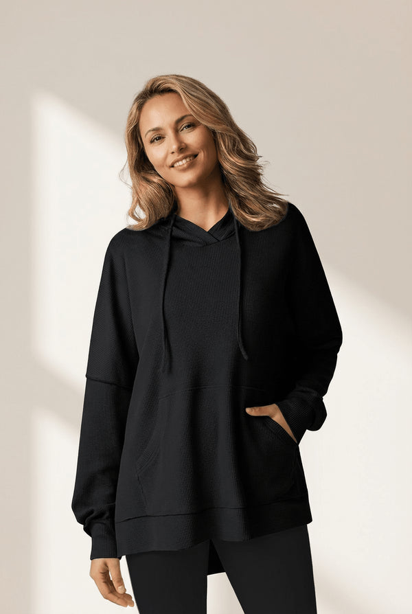 Women's Waffle Knit High-Low Oversized Pullover Hoodie