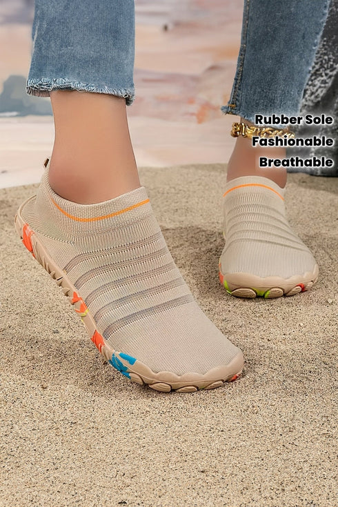 Women's White Breathable Mesh Knit Water Shoes - Anti-Slip Outdoor Footwear for Active Adventures