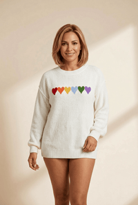 Women's White Chenille Heart Graphic Sweater in Sweaters