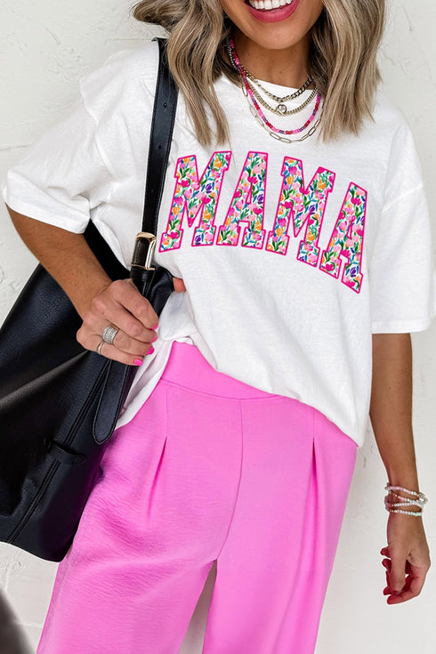 women's women’s white floral mama graphic tee - chic and comfy top for moms, ideal for casual outings and everyday style with practical styling and