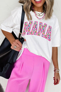 women's women’s white floral mama graphic tee - chic and comfy top for moms, ideal for casual outings and everyday style with practical styling and
