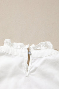 White Frilled Collar Flutter Sleeve Denim Top