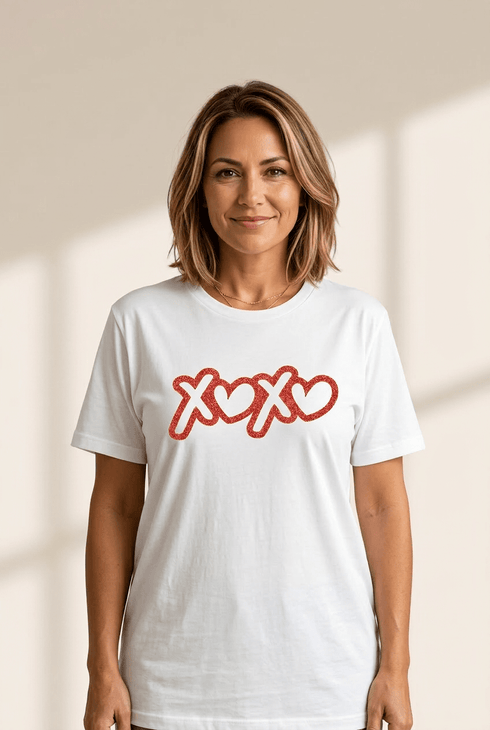 Women's White Glitter XOXO Valentine's Tee in Tops & Tees