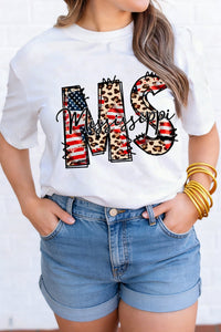 Women's White Mississippi Patriotic Graphic T-Shirt - Casual Fit, Soft Cotton, Perfect for Summer Celebrations