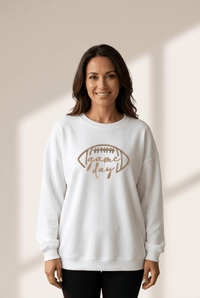 
Women's White Ribbed Game Day Embroidered Sweatshirt