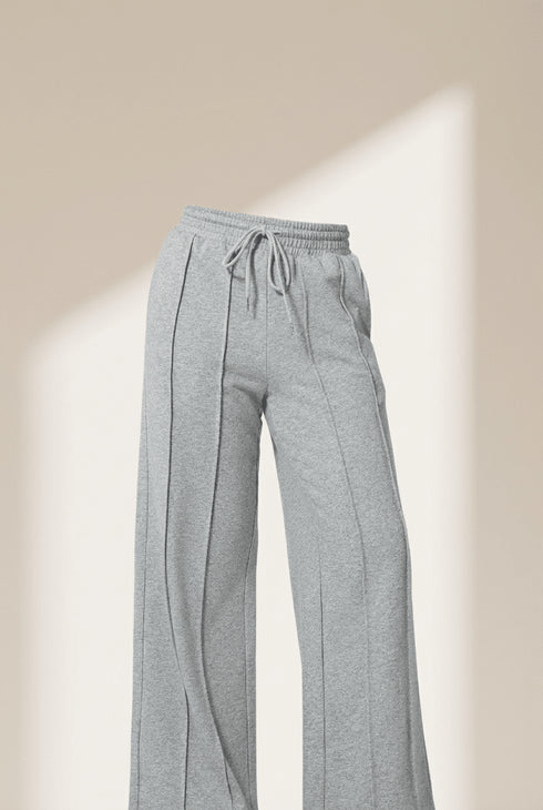 Women's Wide Leg High-Waist Seamed Sweatpants in Heather Gray