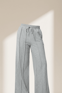 Women's Wide Leg High-Waist Seamed Sweatpants in Heather Gray