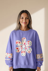 Women's Wisteria Floral Applique Relaxed Pullover Sweatshirt