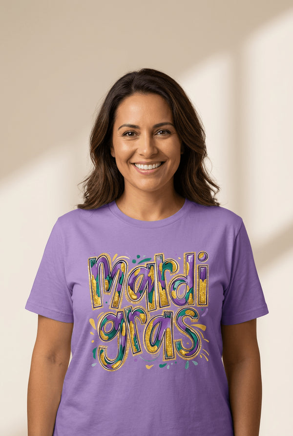 Women's Wisteria Mardi Gras Graphic Tee: Cotton-Blend Casual Top