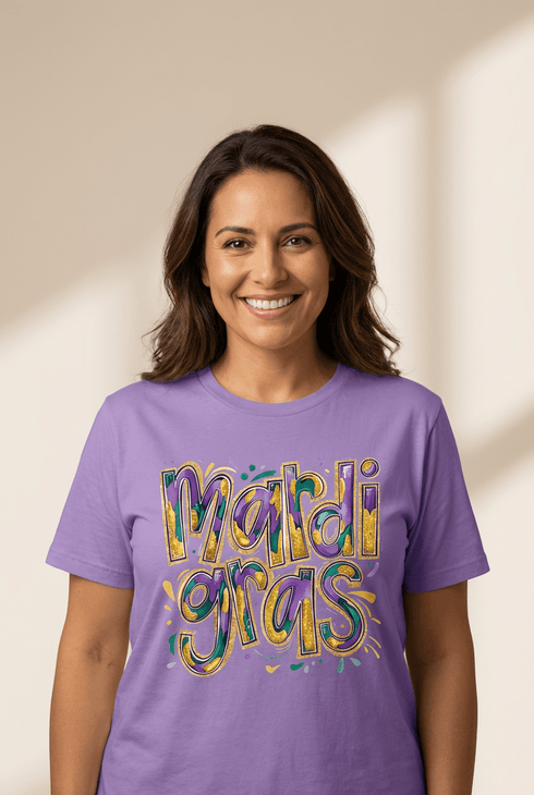 Women's Wisteria Mardi Gras Graphic Tee: Cotton-Blend Casual Top