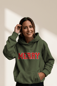 Women's Women’s Olive Green 'Merry' Varsity Graphic Hoodie