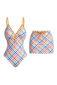 Yellow Plaid Spaghetti Straps Lace Up Pool Party Swim Set