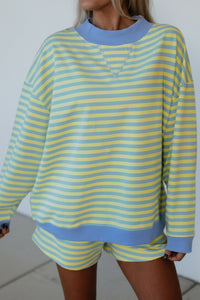 Women's Yellow Stripe Cotton Pullover and Shorts 2-Piece Set with practical styling and dependable silhouette control.