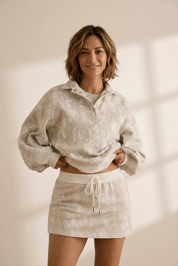 Women's Woodland Abstract Print Pullover and Mini Skort Two-Piece Set with practical styling and dependable silhouette control.