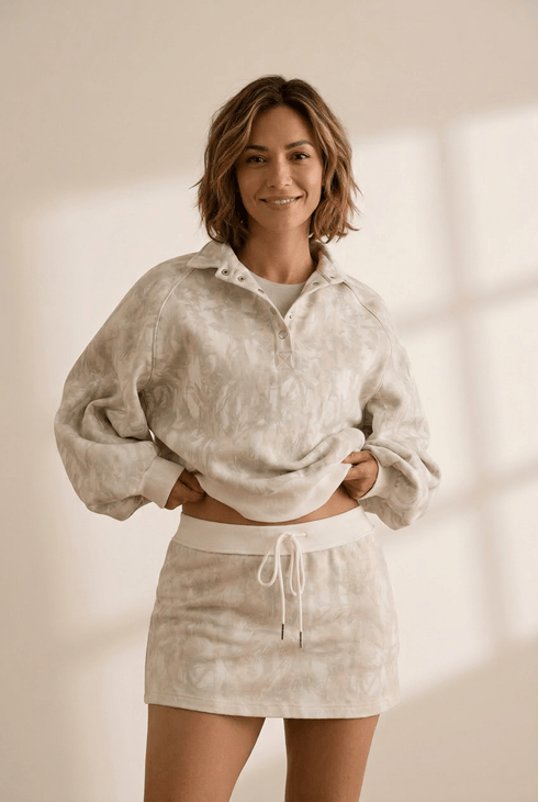 Women's Woodland Abstract Print Pullover and Mini Skort Two-Piece Set with practical styling and dependable silhouette control.