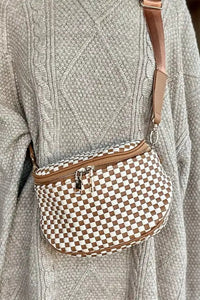
Women's Woven Checkerboard Crossbody Bag with Adjustable Webbing Strap