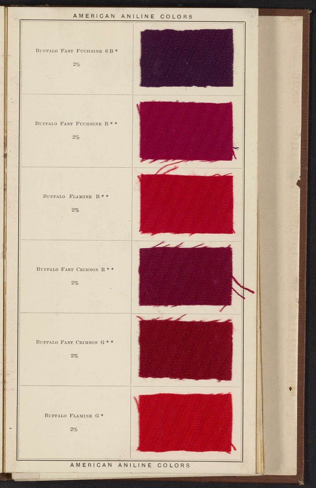 Acid dye shade card on wool and silk piece goods color samples.