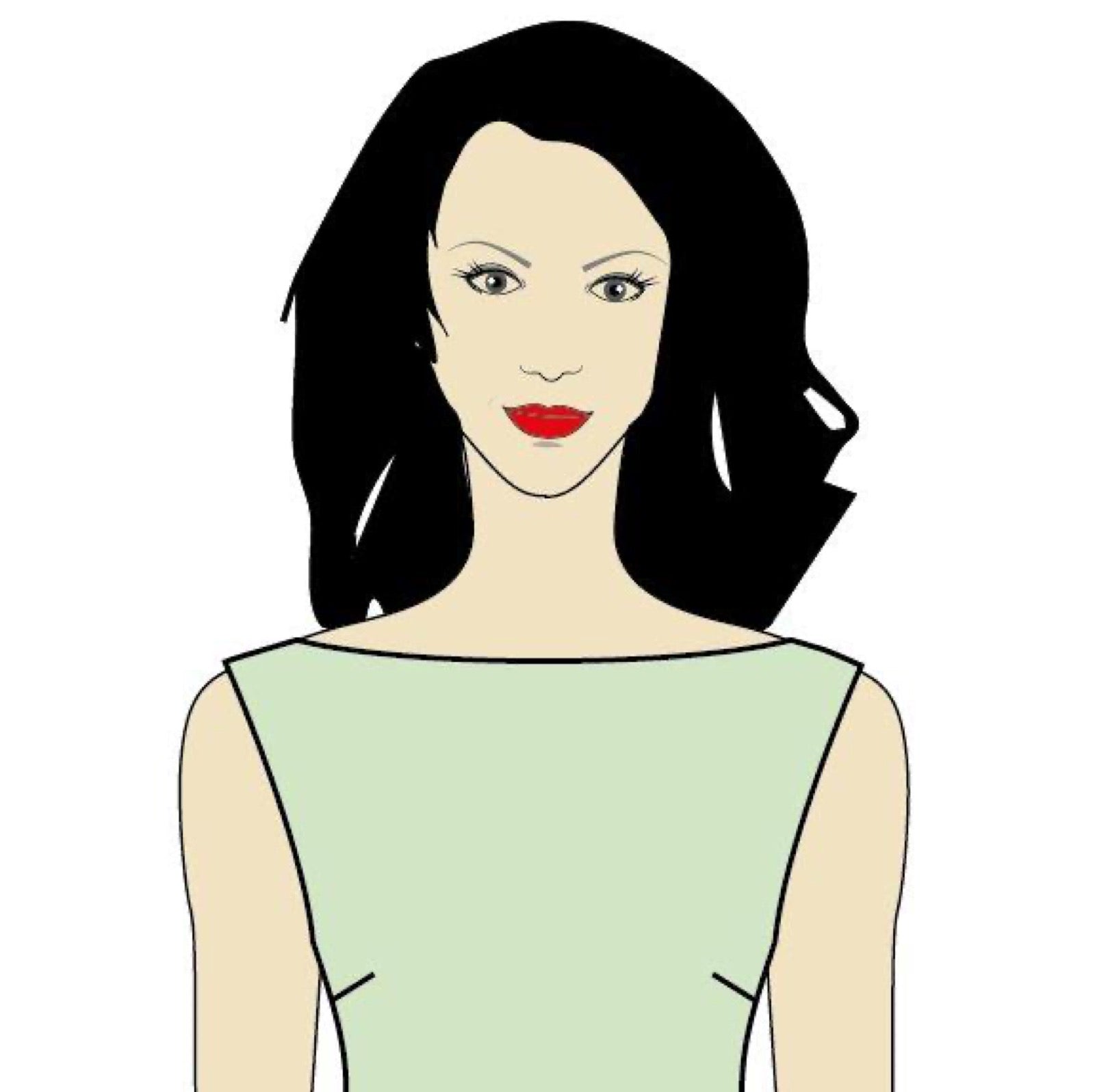 Diagram of bateau boat neckline running horizontally across collarbones.