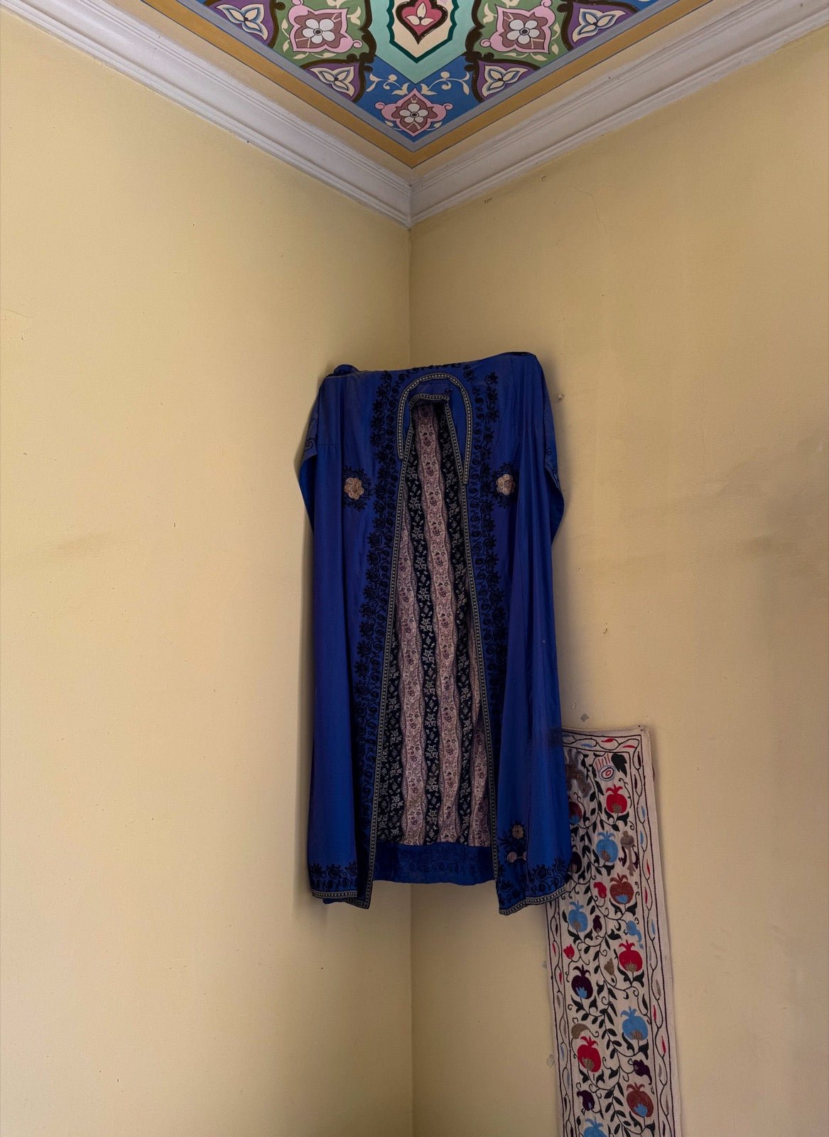 Chapan silhouette quilted Central Asian coat robe.