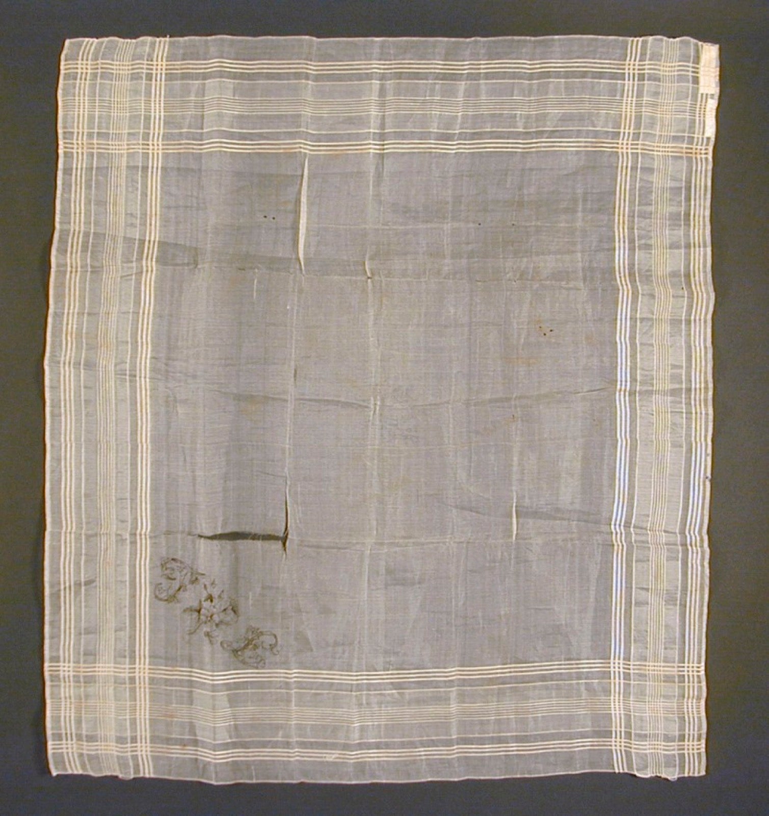 White dimity handkerchief with fine corded ribs from LACMA collection.