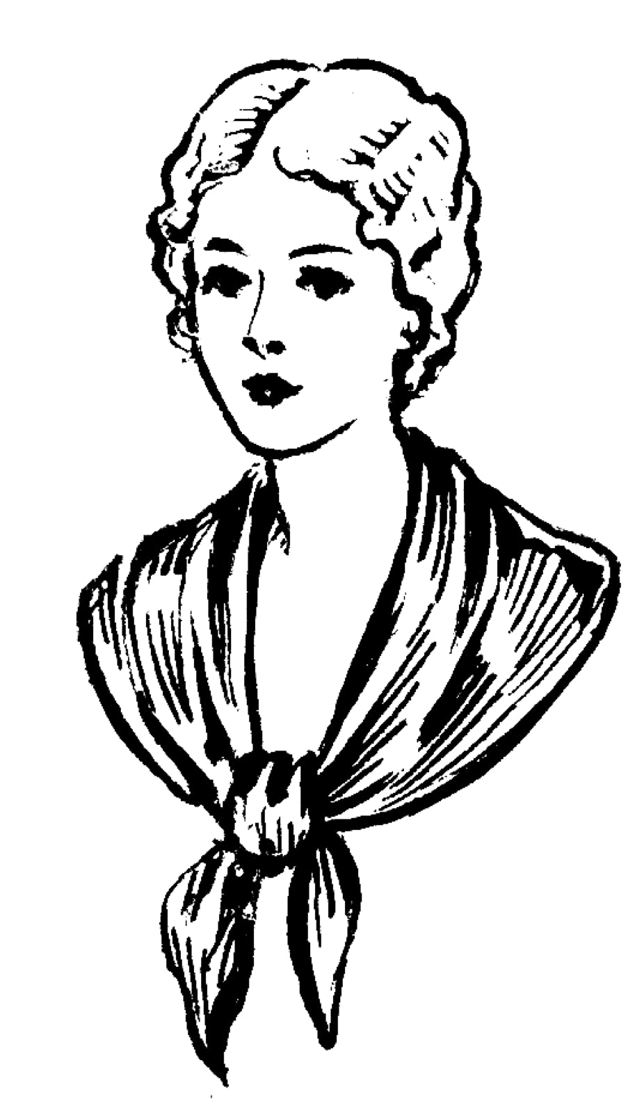 Diagram of a fichu kerchief draped over the shoulders to fill a low neckline.
