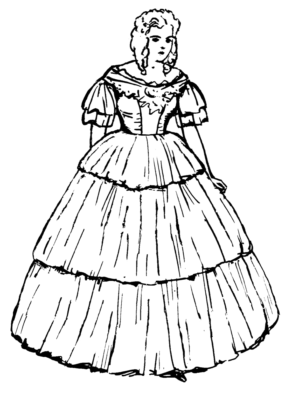 Diagram of flounce panel shape on skirt and sleeve edge.