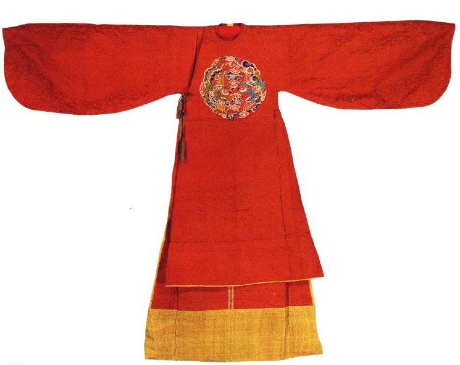 Hanfu cross-collar panel on traditional Chinese robe artifact.