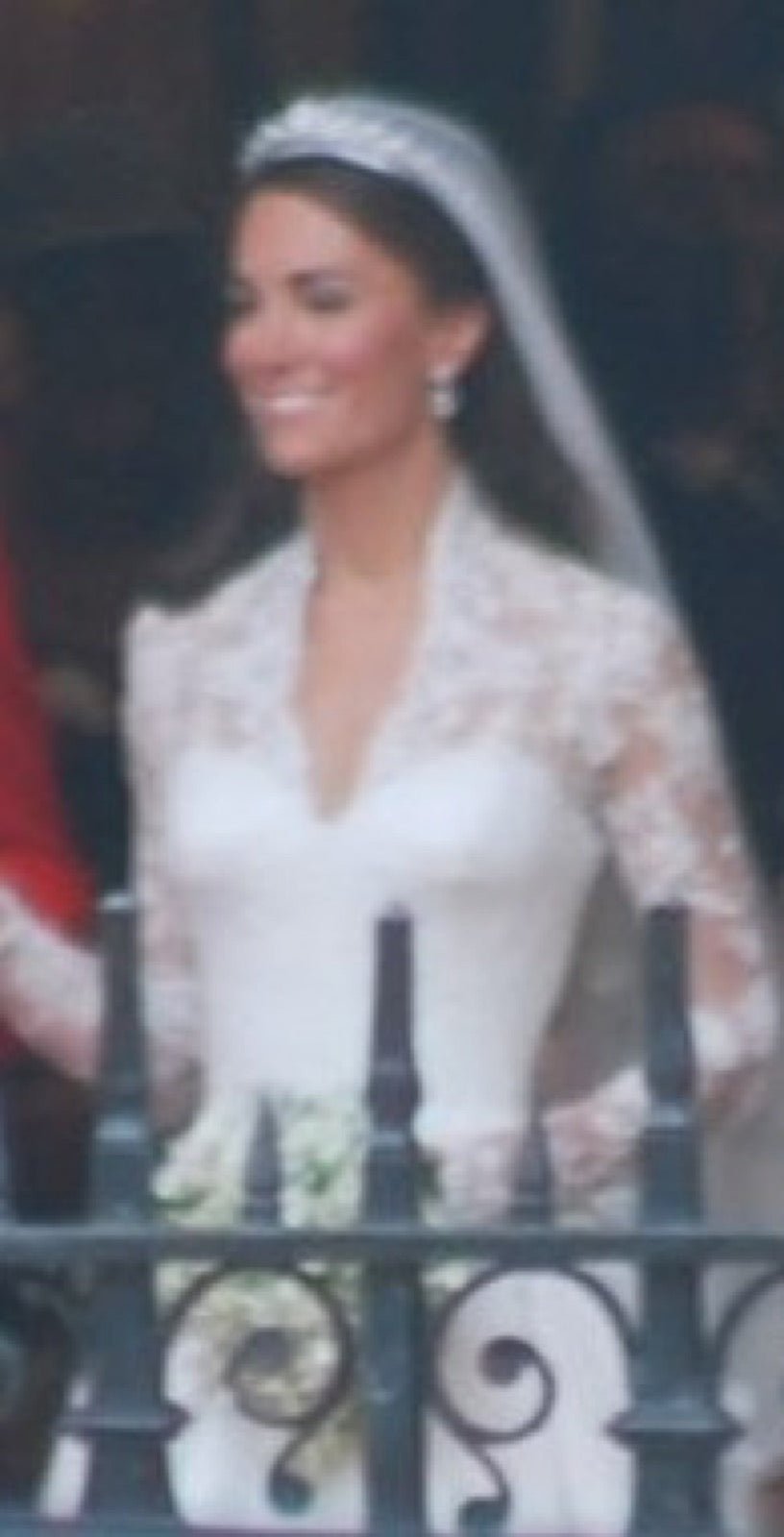Kate Middleton wedding dress with sheer lace illusion yoke at the neckline.