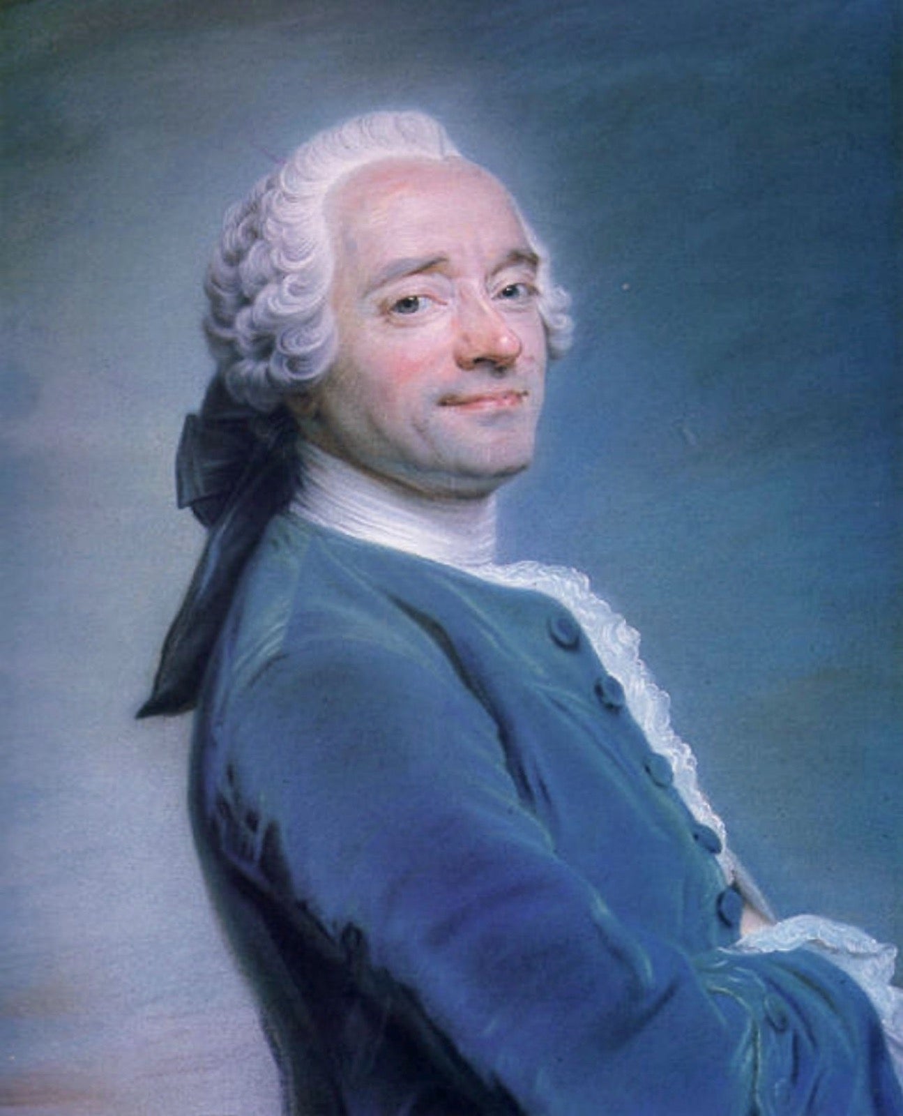 Eighteenth-century self-portrait with lace jabot frill at the throat.